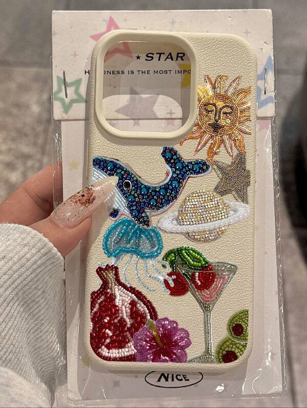 1pc Fashionable Cherry Juice Dolphin & Pineapple Patterned Waterproof, Shockproof, Anti-Slip Soft Phone Case Protective Cover Compatible With Apple And Phones