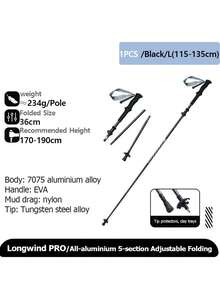 Naturehike 5 节碳纤维+铝合金可折叠伸缩登山杖，Longwind PRO/UL，超轻徒步杖，便携式，适合徒步旅行和背包旅行 - 彩色 - 查看 10