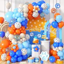 Blue And Orange Balloon Arch, 130 Pcs Dog Paw Balloon Arch Garland, 18/12/10/5 Inch Sand White Confetti Blue Orange Balloons For BoysGirls BabyShower Birthday Dog Cartoon Theme Party Decor