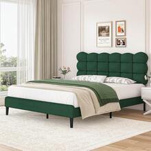 Twin/ Full/ Queen Size Bed Frame With Headboard, Upholstered Platform Bed Frame With Strong Wooden Slats Support, Two Bed Forms Design, No Boxing Spring Needed, Easy Assembly, Pink/ Rose Pink/ Beige/ Black/ Brown/ Green - Green - View 8