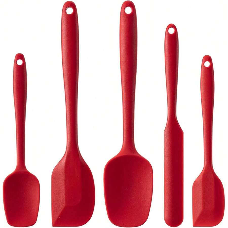 New Silicone Spatula Set, 5 Piece  Rubber Spatulas For Baking, Cooking, And Mixing High Heat Ristant Non Stick Dishwasher Safe - (RED) - Red - View 1