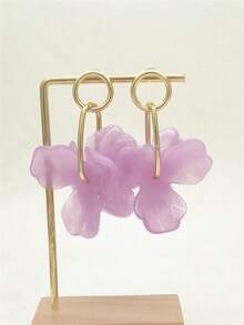 1 对紫色亚克力花瓣吊坠耳环，复古时尚个性化欧美风格耳环首饰，适合女士和女孩派对婚礼周年纪念 - 紫色 - 查看 4
