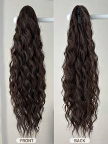 26-Inch Natural Wave Heat-Resistant Synthetic Ponytail Hair Extensions, Black & Brown Claw Clip-In, Suitable For Women's Daily Use - Black Brown - View 5
