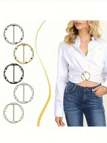 5pcs Multifunctional Alloy Buckle Set Metal Scarf Ring Clip T-Shirt Clip, Multi-Purpose Full Match, Easy Knotting And Waist-Tightening Accessories, Shortening Crafts, Corner Knots, Belts, Belts And T-Shirt Buckles, T-Shirt Short-Sleeved Shortening Artifact Versatile Clothes Corner Hem Knotting Buckle Spring And Summer Scarf Buckle Belt Buckle Metal Japanese Buckle,