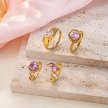4 Pcs/Set Simple And Versatile Stainless Steel Plated 18k Gold Random Combination With Inner And Outer Ball Ring Different Thickness Gold Ring Men And Women With The Same Couple Ring For Women Daily Wear