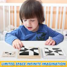 Educational Hiding Blocks Puzzle For Ages 3+ - Brain - Boosting 2 - Player Challenge With 370 Question Cards - Black and White - View 5