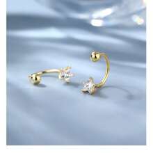 1 Pair Pentagram Cubic Zirconia Stainless Steel C-Shape Ear Studs, Daily Wear & Gift Idea For Women