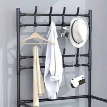 1pc Entry Coat Rack, 23.62" Wide Entryway Shoe Rack, Free Standing Clothes Hanger With 4/5 Tier Storage Shelves And 8 Double Hooks, Organizer For Living Room, Bathroom, Hallway (Self-Assembly Required)