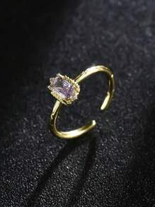 1 pieza Anillo de joyería de estilo vintage, de corte brillante de zirconia cúbica rectangluar de alta calidad y de lujo, con diseño único y minimalista, accesorio de regalo, piedra de nacimiento de diciembre