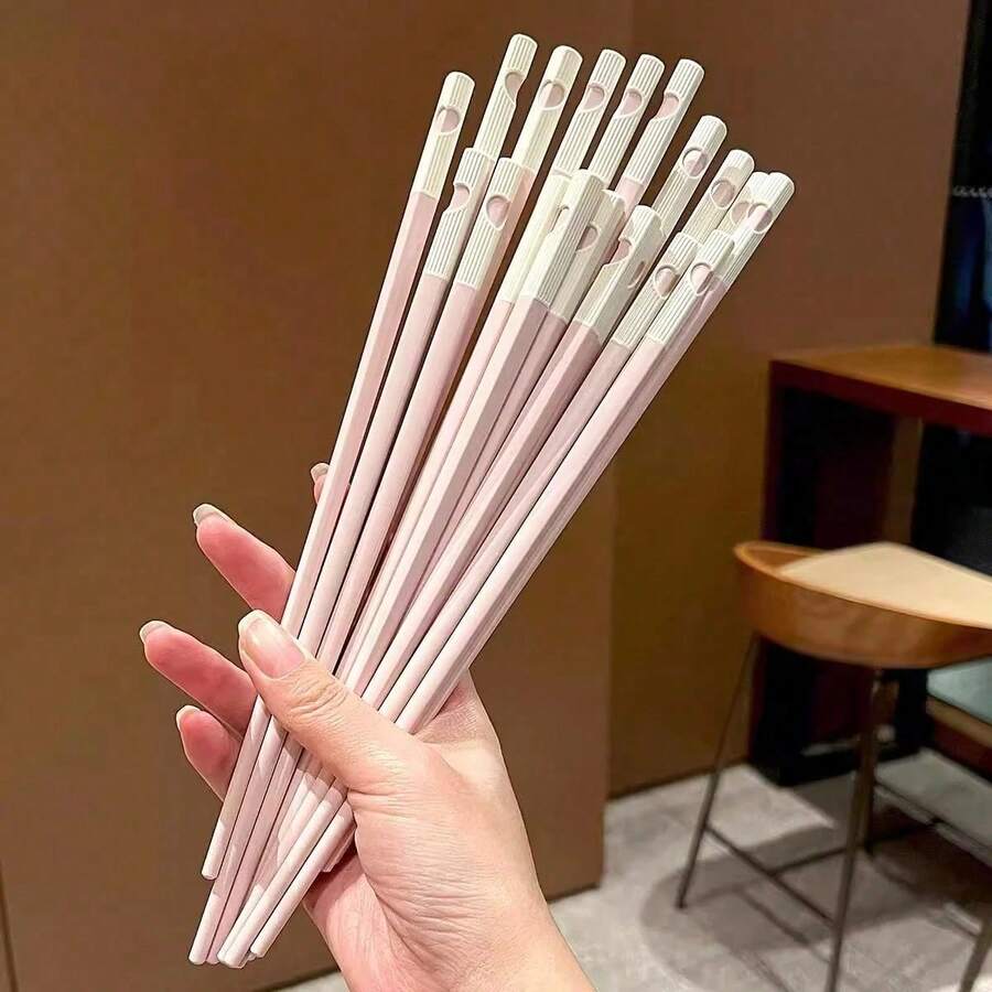 8双粉色心形筷子套装，防滑、耐热、可重复使用、可清洗，适合家庭和餐厅使用，适合家庭庆祝活动、学校用品 - 粉色 - 查看 1