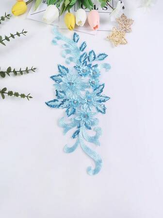 3D Embroidered Rhinestone Applique, Tulle Lace DIY Costume Accessory, Suitable For Wedding Dress, Dress Up Performance, Size: 39cm Length X 16cm Width
