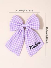1 Stück personalisierte Karomuster Haarschleife für Mädchen in braun, rosa, lila, Schleife mit Alligatorspange, personalisierter Text, pastoraler Stil Haarnadel, süß, personalisierte Haarspange, personalisiertes Geschenk, Baby-, Kinderzubehör für die Haare