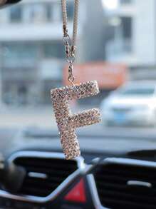 1pc Car Interior Pendant Rhinestone A-Z Letter Car Rear View Mirror Pendant Rear View Mirror Pendant Interior Decoration