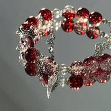 Vintage Y2K Style Cracked Glass Bead Lucky Wealth Bracelet, Butterfly Pendant - Perfect Gift For Women