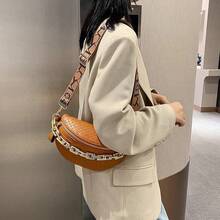 Thick Chain Women's Fanny Pack Plaid Leather Waist Bag Shoulder Crossbody Chest Bags Luxury Designer Handbags Female Belt Bag (Beige) - màu nâu - Xem 2