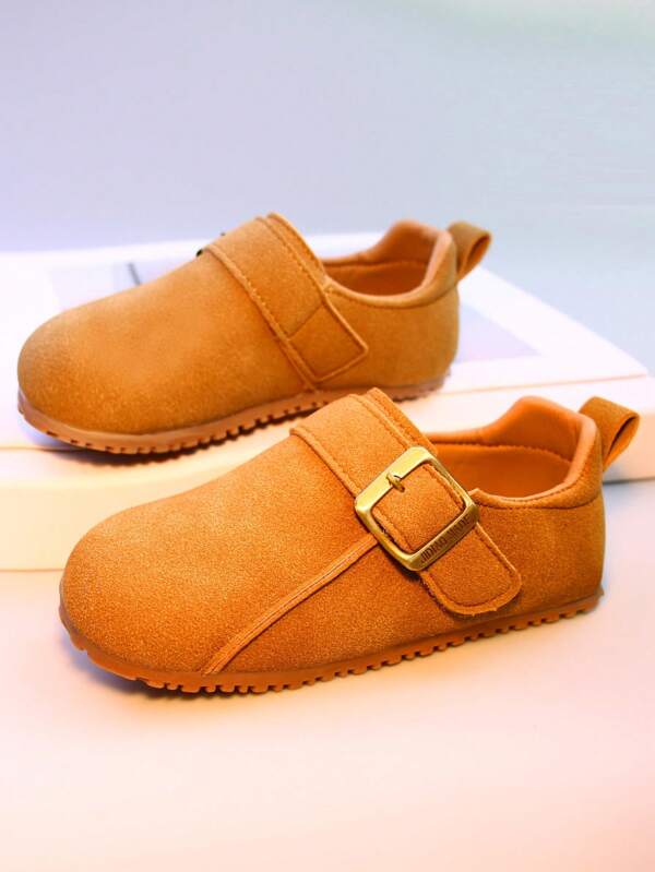 1 Pair Round Toe Girls Soft Surface Hook And Loop Flat Shoes, Non-Slip Soft Bottom Baby Girl Oxford Loafers, New Model