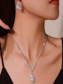 Parure de collier et boucles d'oreilles goutte colorée en zirconium cubique brillant, bijoux de mariage, de fête et de mariée
