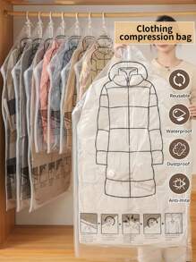 2/1pc Vacuum Compressed Storage Bag, Hanging Clothes Organizer Bag, Dust Proof Garment Bag With Swivel Hook, Space Saving, Waterproof, Moth-Proof, Zipper Sealed, Ideal For Clothes Storage, Winter Wear, Space Saver Bags