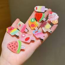 10pcs Tiny Ice Cream Design Hair Clips, Creative Snack Hair Accessories, Side Bangs & Short Hair Clips, Spring/Summer, Back To School ,Flat Claw Clip, Clips For Hair, Hair Slide, Hair Claws