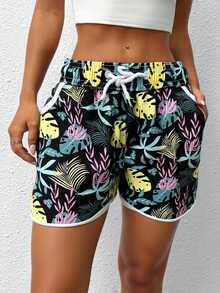 Short casual para mujer, multicolor, con hermosos estampados, tela de poliéster y elastano, apto para la temporada de verano o vacaciones en la playa. Talle de cintura natural, ajuste de pierna holgado, bolsillos funcionales, fresco, ligero y muy cómodo. Puede variar el tono y los estampados de las prendas. - Negro - Ver 9