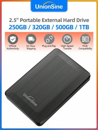 UnionSine HDD 2.5 英寸便携式外置硬盘 250GB/320GB/500GB/1TB，USB3.0 商务存储，兼容 PC、PS 4、台式机、