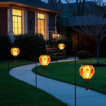 Starsoul Hot Balloon Solar Lantern With Flower Projection Metal Outdoor Waterproof Hot Balloon Solar Lights Hanging Lantern For Garden Yard Patio Decor - 紅衣主教-B-2pc - 查看 9