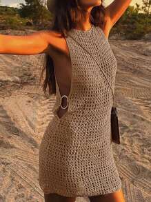 Vestido mini ajustado de mujer con diseño sin mangas, transparente y con espalda descubierta