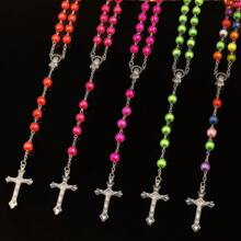 1pc Fashionable Vintage Rosary Necklace With Cross & Beads, Versatile Design Suitable For Party And Everyday Wear