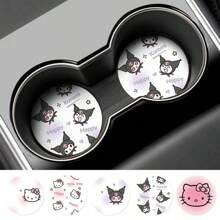 Sanrio 2 Stücke Hello Kitty Muster Auto Getränkeuntersetzer, süße Cartoon rutschfeste und wärmeisolierende Untersetzer, Untersetzer, um Ihren Getränkehalter im Auto sauber und trocken zu halten, Autozubehör, Getränkehalter Dekorationen.