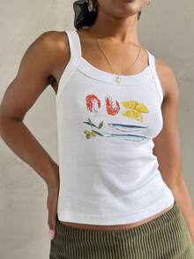 Summer Crop Tank Tops For Women Y2k Spaghetti Strap Cami Tops Graphic Tees Beach Vacation Tops Sleeveless Scoop Neck Camisole Slim Fit Tees Cute Going Out Tops For Teen Girls For Street Shopping Club Aesthetic Clothes - 黃色 - 查看 1