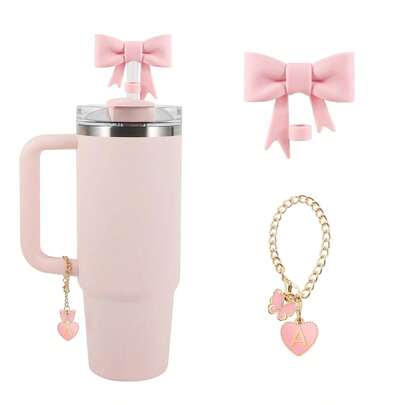 1 set de 2 piezas de tapones de silicona con lazo de 10 mm, adornos ajustables en forma de corazón y letra para vasos, mangas de silicona a prueba de golpes que se ajustan a vasos de 30 oz y 40 oz, accesorios para vasos, regalo para días festivos, útiles escolares