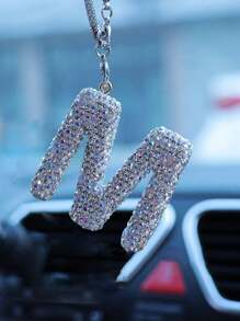 1pc Car Interior Pendant Rhinestone A-Z Letter Car Rear View Mirror Pendant Rear View Mirror Pendant Interior Decoration