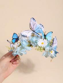 1 件自然风格手工蝴蝶花冠，欧洲巴洛克风格奢华拍摄花朵头带，角色扮演发饰，发饰，夏季，花冠，头饰，服装皇冠 - 彩色 - 查看 13