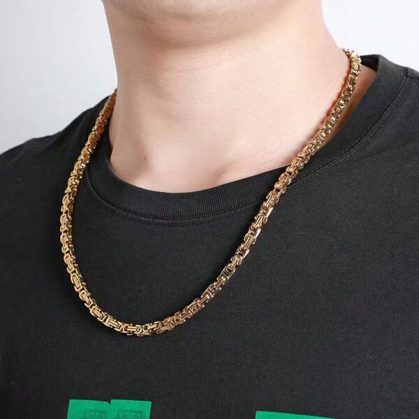 Fashion Cross-Border Stainless Steel Gold-Plated Imposing Necklace, Byzantine Style Emperor Chain, Cuban Link Double Layer Stainless Steel Intimidating Couples Jewelry