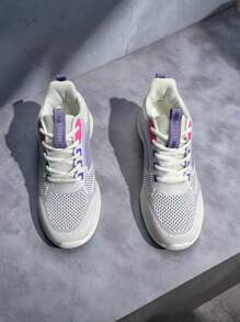 Zapatillas informales con cordones de color contrastante de moda para adolescentes - Zapatos de malla transpirables antideslizantes, adecuados para correr y caminar al aire libre