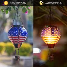 Starsoul Hot Balloon Solar Lantern With Flower Projection Metal Outdoor Waterproof Hot Balloon Solar Lights Hanging Lantern For Garden Yard Patio Decor - 美國國旗-2 件 - 查看 3