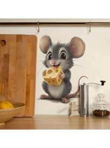 Kitchen Stickers/Decorative Stickers Cheese Cute Little Mouse Stickers Waterproof And Dustproof Stickers, 1 Piece Pvc Material Removable Wear-Resistant Stickers, Wall Stickers 11.4*9.8 Inches, Suitable For Kitchen Decoration, Wall Decoration, Restaurant Decoration, Interesting Birthday Gifts, Graduation Gifts, Make Your Home A New Look