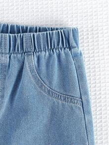 1pc Girls' Cute Printed Casual Elegant Versatile Straight Leg Jeans, New Autumn/Winter Design - Medium Wash - View 5