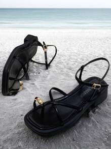 2025 Sommer Neue Offene-Zehen Römische Sandalen für Damen, Fee-Stil Flach Weichsohle Strand Sandalen, Modisch