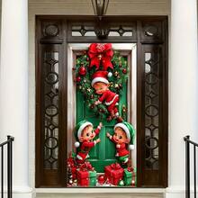 1pc 2D Door Banner, Santa Design Polyester Christmas Door Hanging Banner, Multi-Purpose Holiday Decor, Suitable For General Use And Christmas Party Decoration