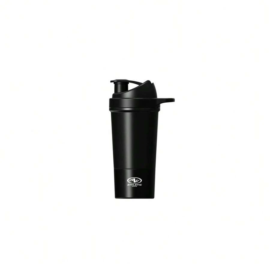 Botella agitadora de acero inoxidable negro de 24 onzas con compartimento para polvo de proteínas - Negro - Ver 1