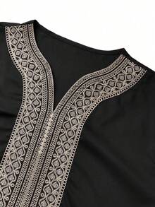 1 قطعة من الجندورة السوداء المطرزة على الطراز التقليدي المغربي للرجال، ملابس تقليدية للشرق الأوسط - الأسود - مشاهدة 4