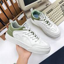 Men's Casual Canvas Sneakers, Breathable Anti-Odor Low-Top Lace-Up Skate Shoes, Fashion Color-Blocking Minimalist Style, Suitable For Campus, Student, Everyday, Outdoor, Travel, Comfortable & Stylish