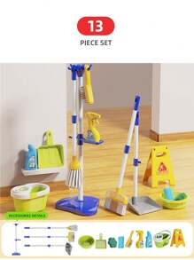 طقم لعبة مجموعة التنظيف المنزلي للأطفال، مكنسة، جامبو، شفاط، جردل وأدوات التنظيف المزيفة للبنات