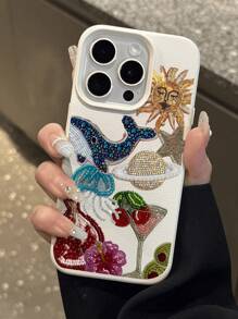 1pc Fashion Cherry Juice, Dolphin, Pineapple Collage Printed Soft Protective Phone Case, Waterproof Anti-Fall Anti-Slip, Suitable Compatible With Apple And Phones