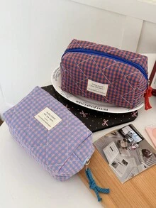 1Pc/Set Colorblock Gingham Print Quilted Travel Makeup Bag Makeup Bags Clutch With Zipper Closure For Cosmetics,Skin Care,Brush,Lipstick,Hand Cream,Mobile Phone,Jewelry,Coin,Small Items Multi-Functional Storage Bag Wallet Makeup Bag Set Makeup Bag Cosmetic Bag Makeup Case Toiletry Bag Skincare Bag Gift For Friends Valentine's Gift Bridesmaid Gifts Teacher Gifts Mom Gifts Back To School Gift Travel Essentials Cruise Essentials Dorm Essentials - Purple - View 5
