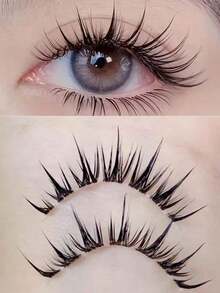 5pcs Cartoon Style False Eyelashes, One Piece Eyelash Extensions With Transparent Natural Look, Dense & Curly Design, Suitable For Beginners, Reusable - 尖刺漫畫睫毛 2 - 查看 2