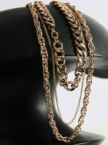 3pcs/Set Multi-Layer Gold-Tone Aluminum Chain Necklace For Women Winter Gifts - Yellow Gold - View 5
