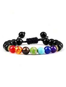 Choose 12 Natural Stones Handmade Adjustable 7 Chakra Beaded Bracelet, 8mm Natural Volcanic Lava, Tiger Eye, Turquoise Stones, Fashionable Meditation Healing Jewelry For Men And Women, Durable Rope Bracelet For Daily Wear, Perfect Spiritual Gift Or Lucky Charm - Multicolor - View 10