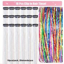 Aokomisu Hair Tinsel Clip In Pack Of 18 Pcs Clip In Hair Tinsel Glitter Tinsel Hair Extensions 20 Inch Fairy Hair Clips Sparkling Hair Accessories For Girls Kids Women (Colorful-18 Pcs) - Colorful-18 Pcs - View 3